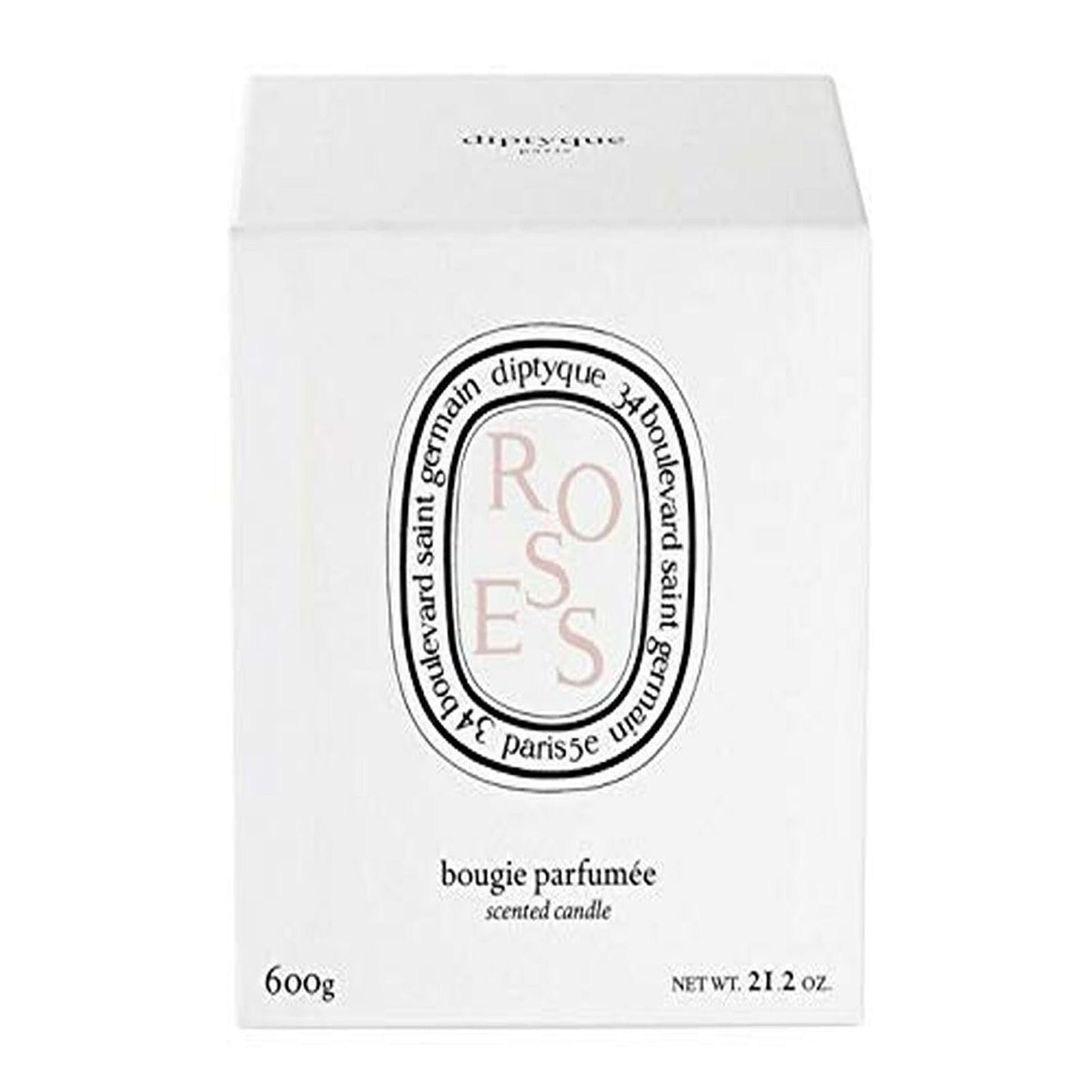 Diptyque Roses Candle 600g Porcelain jar Luxury Candle 100h Burn time 21.1 oz, Pink