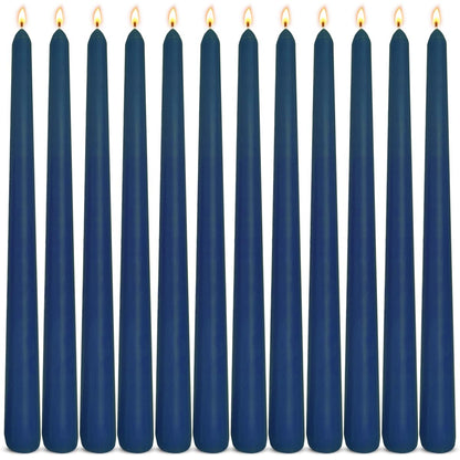 12-Pack Navy Blue Taper Candles, 10 Inch Unscented Dripless Candlesticks, Long-Lasting Burn Time of 7-8 Hours, Perfect for Home Décor Dinner Party Meditation