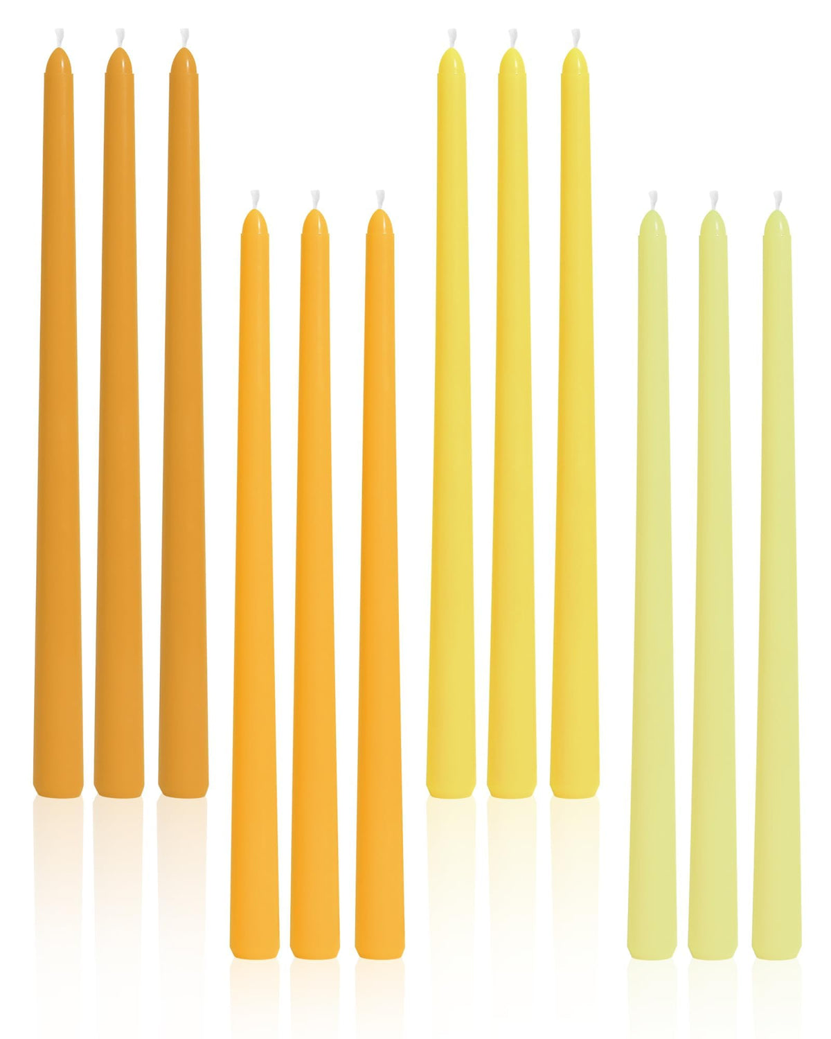 Viyffo Taper Candles, 12 Inch, 12 Pack, Yellow – Unscented, Smokeless Design, Up to 8-Hour Burn – Tall Candlesticks for Table Decor, Weddings & Dinners