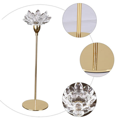 JEWEDECO Crystal Lotus Candle Stand Small Simple Metal Candlestick Decorative Candleholder for Wedding and Dining Room Candlelight Dinner Table Centerpiece