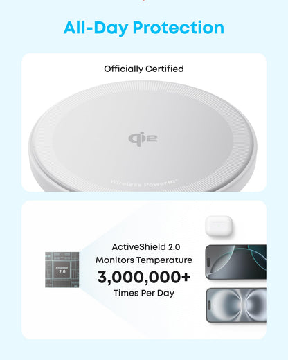Anker Zolo Magnetic Wireless Charger, 2-Pack Qi2 Certified 15W MagSafe-Compatible Wireless Charging Pad, for iPhone 17/16/15/14/13 Series, AirPods, and More (Not for Pixel, Adapter Not Included)