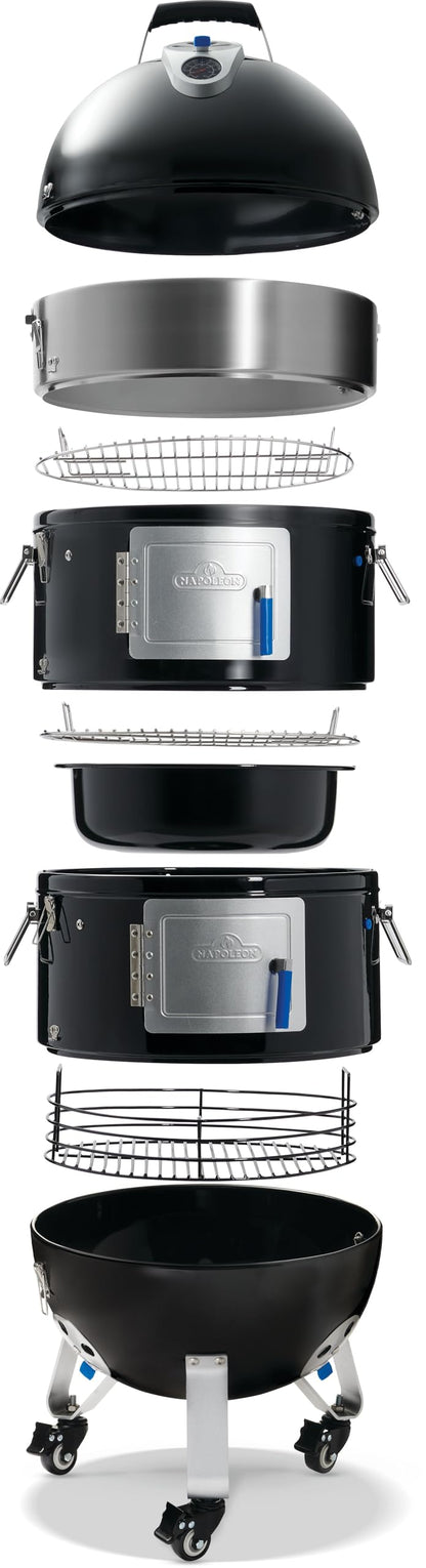 Napoleon Apollo® 22-In Vertical Charcoal Water Smoker, Gloss Black Finish, Stainless Steel Grids, ACCU-PROBE Temperature Gauge