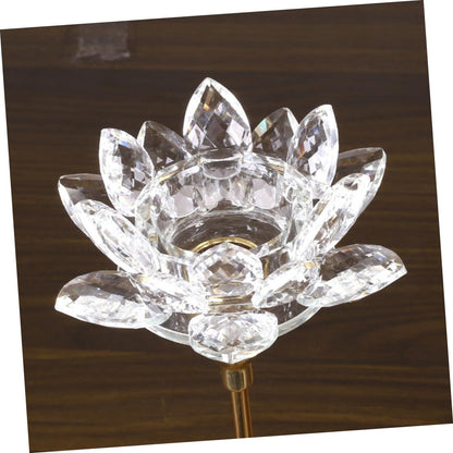 Tofficu Crystal Lotus Candlestick Small Metal Candle Holder Gold Wedding Dining Room Decorative Candlestick Stand