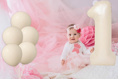 40 Inch Beige Number 1 with Latex Balloons, Large Big Foil Number Balloons for Kids Boys 1st Birthday Party Decorations Boys Cute Baby Shower Supplies Anniversary Celebration