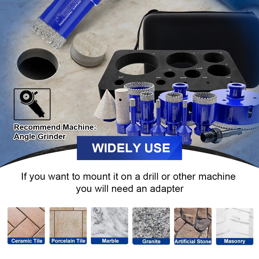SHDIATOOL Diamond Drill Core Bits Kit Hole Saw Sets Diamond Drilling Mould Guide for Porcelain Tile Marble Ceramic Granite with Hollow EVA Guide Jig 12pcs(6/6/8/20/25/35/50/75/100/20MM/2inch/SDS)