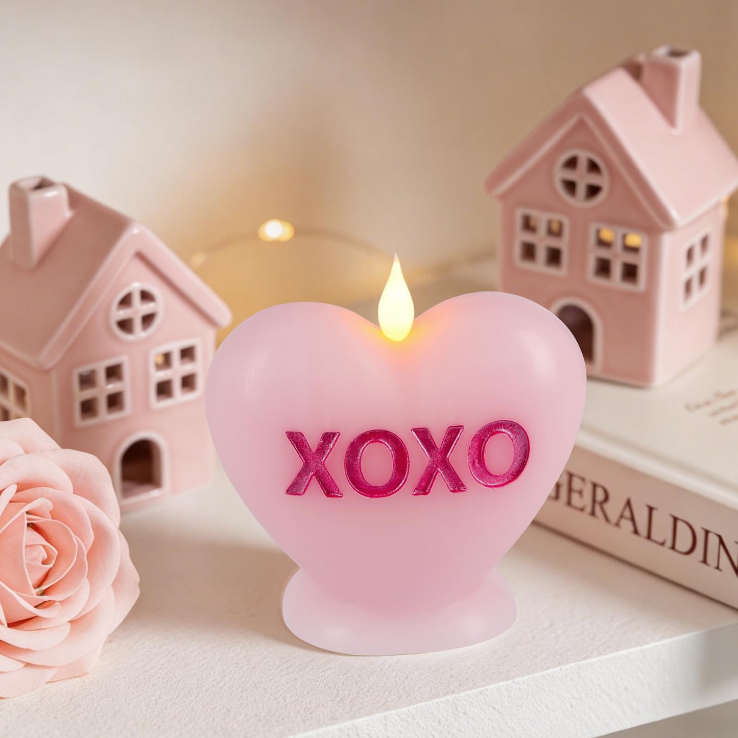 Sariiraw Valentine Heart Shaped Flameless Candle with Remote & Timer - Romantic LED Mood Light, Battery Operated for Valentine's Day, Anniversary & Home Decor (Pink)