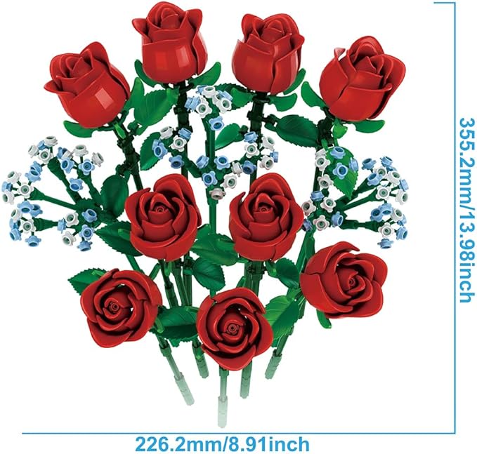 39090 Rose Romance Building Blocks Flower Set 649 Pieces of Floral and Plant Series Block Sets Adult Creative Enthusiast Model Gifts and Unique Collectibles Can be Used for Room Decoration