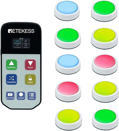 Retekess TM102 Wireless Buzzers for Classroom 10 Players Family Feud Buzzers Large Buttons Show Who Buzzed First Quiz Bowl Answer Buzzers for Game Night School
