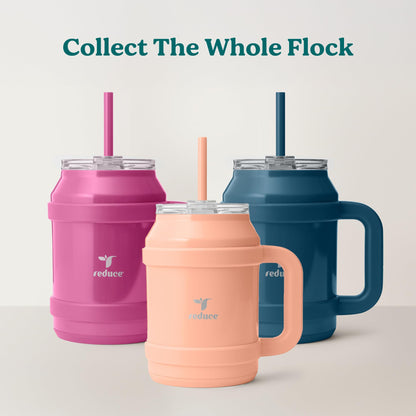 REDUCE Cold1 50 oz Reusable Mug Tumbler with Handle - Insulated Stainless Steel Water Bottle for Home, Office and Gym; Straw or Leakproof Flip Lid, Keeps Drinks Ice Cold All Day - Gloss Sedona