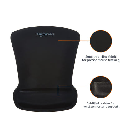 Amazon Basics Irregular Ergonomic Gel Computer Mouse Pad with Wrist Rest for Pain Relief, 10.1L x 8.1W inches, Black