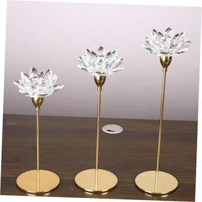 GETAJGHSD Crystal Lotus Candlestick Holder, Small Metal Candle Stand Gold Finish, Decorative Romantic Candleholder for Dining Room and Wedding Décor