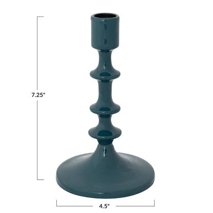 Creative Co-Op Enameled Aluminum Taper Holder, Teal