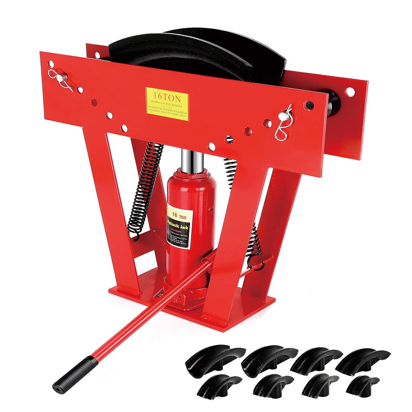 16 Ton Hydraulic Pipe Bender Manual Copper Tubing Bender Tool with 8 Dies (1/2",3/4",1",1-1/4",1-1/2",2",2.5", 3"), 90°-180° Adjustable Rollers Steel Iron Metal Ratcheting