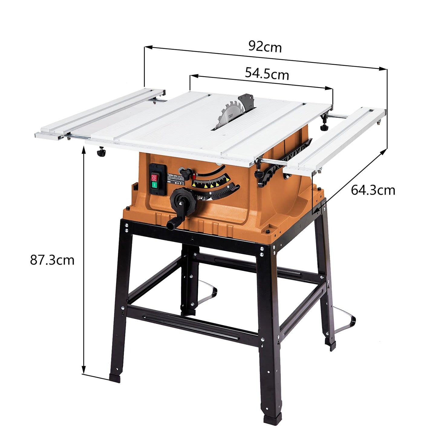 Table Saw, 10 Inch 15A Multifunctional Saw With Stand & Push Stick, 90° Cross Cut & 0-45° Bevel Cut, 5000RPM, Adjustable Blade Height for Woodworking, Orange