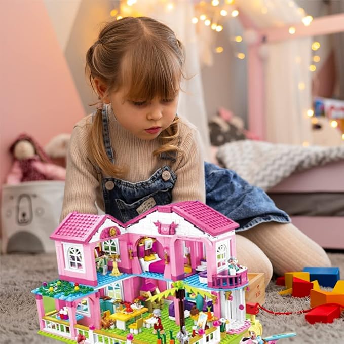 SlubanKids Girls Dream Villa Building Sets for Kids Colorful 3D 896 Pc Stackable Toys DIY Villa Building Creative Play Includes People DIY Design Building Kit Play Set Toys for Kids Aged 6-12