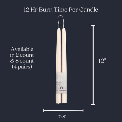 Bluecorn Beeswax Taper Candles, 100% Pure Natural Bees Wax, Pair of 12 Inch Ivory White Tapered Candlesticks, Clean Burning & Dripless, Fragrance Free, Long Lasting, Home Decor, American Made, 1 Count