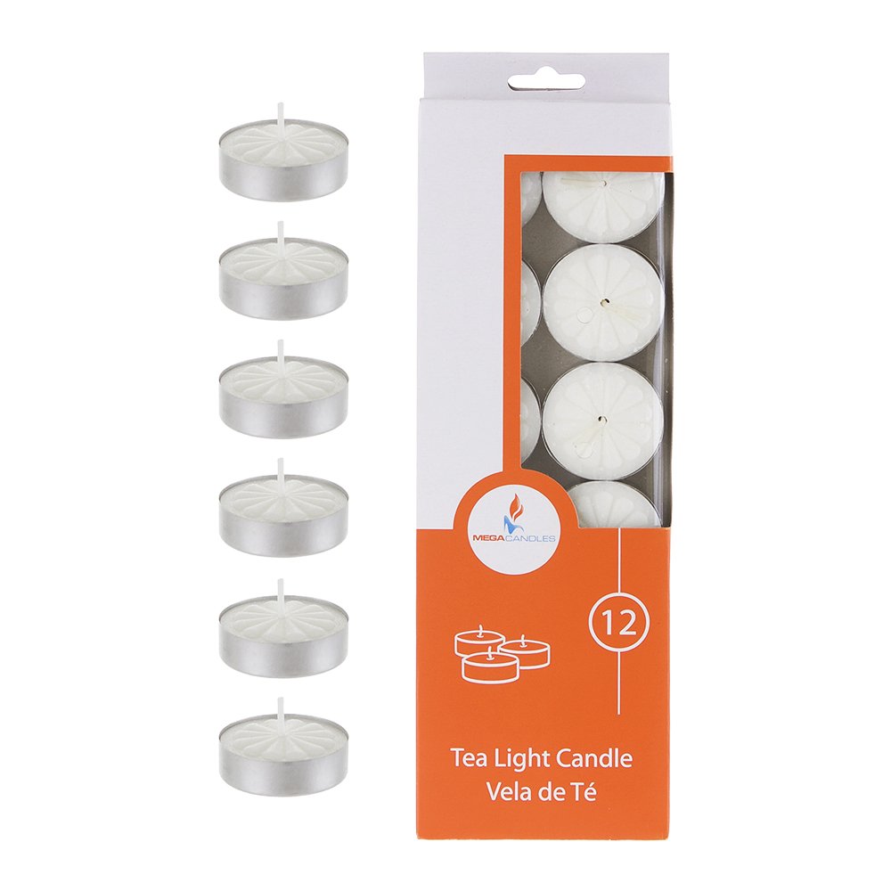 Mega Candles - Unscented Tea Light Candles - White, Set of 12