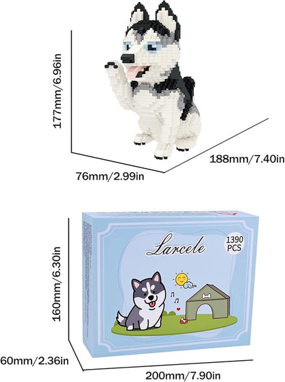 Larcele Micro Building Blocks Set DIY Mini Building Toy Bricks for Age Over 12 Years 1390 Pieces KLJM-02 (Siberian Husky 2)