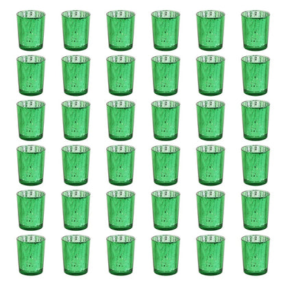 BTGLLAS Green Mercury Glass Tea Light Holders Set of 36 - Elegant Votive Candle Holders for Weddings, Showers and Home Decor - Perfect for Table Centerpieces and Parties (Glass, Green)
