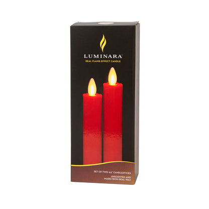 Luminara - Flameless Battery Operated Taper Candle - Red - Pack of 2-1x9.75 - LED Flickering Flame - Realistic Safe for Home Kids and Pets