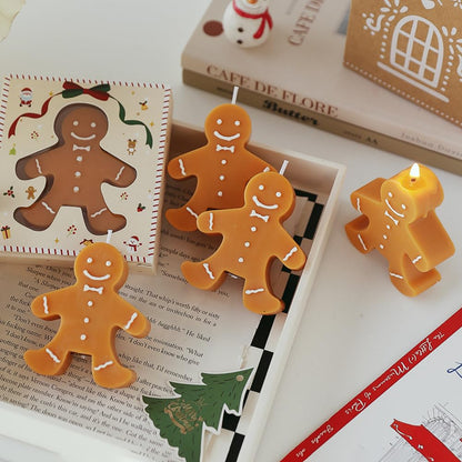 3 Pack Gingerbread Man Shaped Scented Candle, Aesthetic Aroma Soy Wax Christmas Decorative Candle, for Prefect for Christmas Eve Party Decoration and Gift