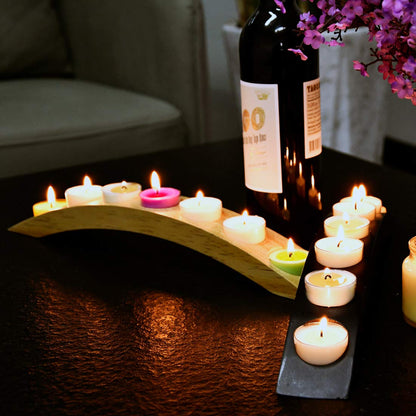 Wooden Tea Light Candle Holder Bar, Bridge Candle Holder Tray - 7 Holes - Natural Wood Color