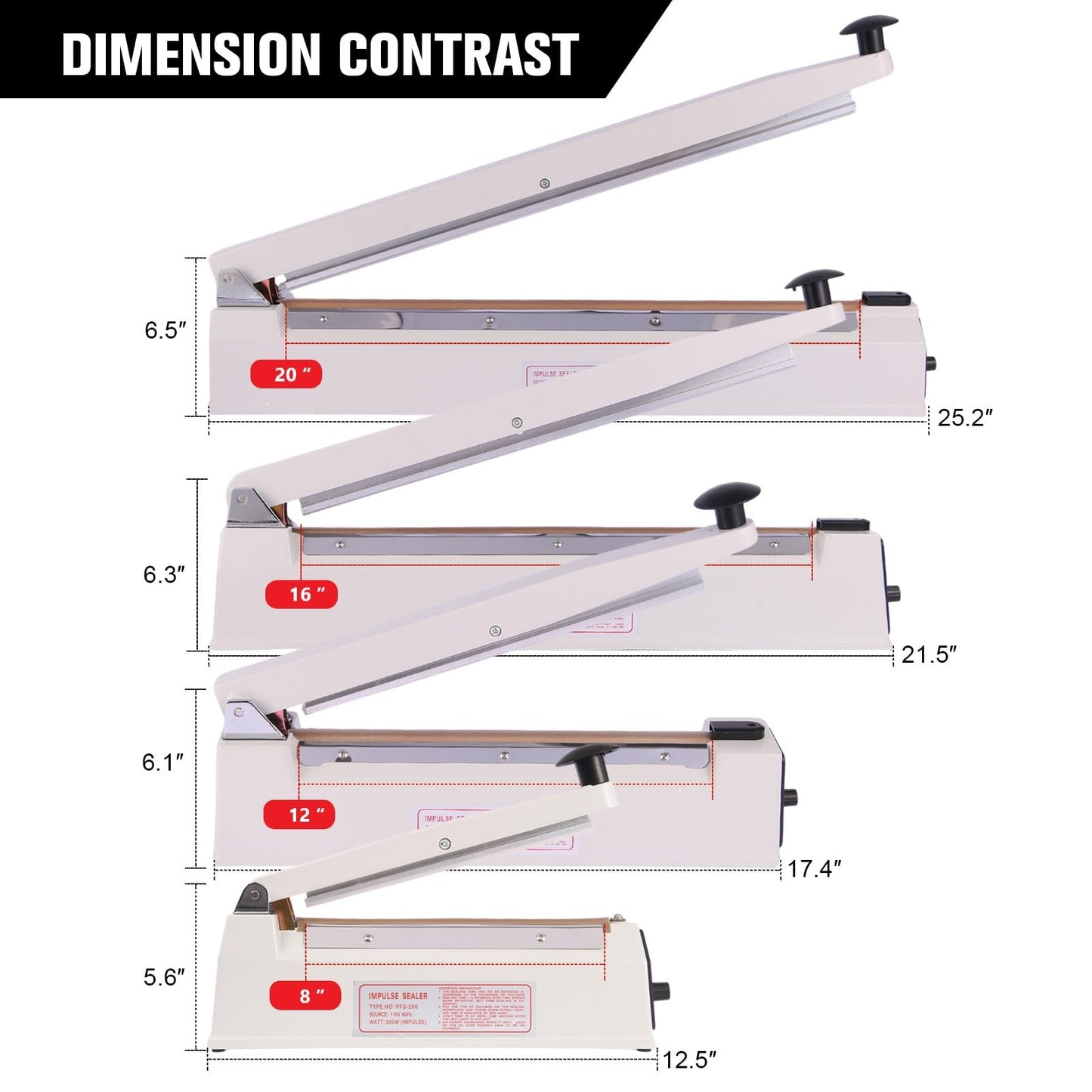SYAMZZMS 20-Inch Impulse Bag Sealer Heavy Duty Manual Heat Sealing Machine with 15 Replacement Heating Elements Teflon Strips, 500mm Commercial Industrial Poly Bag Sealer for Plastic Mylar Bags