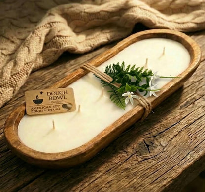 Dough Bowl Candle Co. Jasmine Candle for Women or Men - 17x5 6 Wick Scented Candles for Home, Mango Wood Large Luxury Soy Candles with Scented Wax, Long Burning 40H Burn Time for Spring or Summer