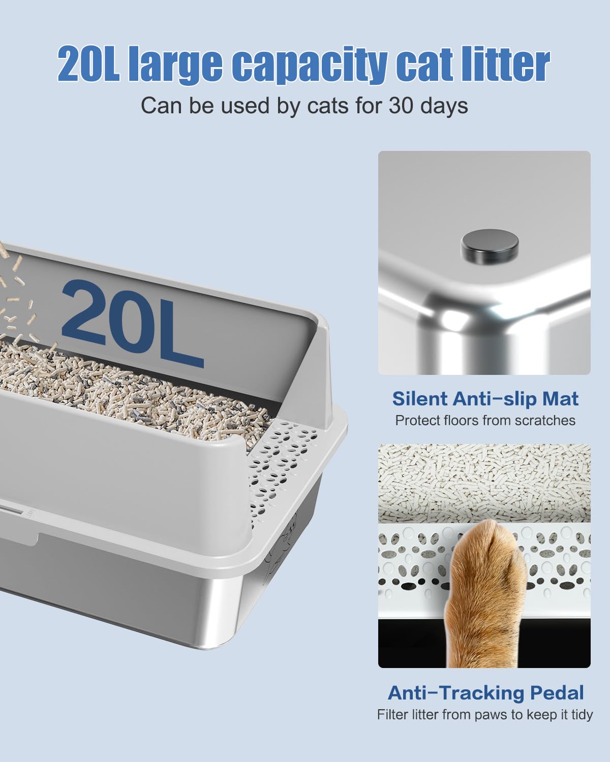 2PACK Stainless Steel Litter Box, Metal Litter Boxs with Lid High Sides, XL Extra Large Litter Box for Big Cats, Never Absorbs Odors, Leak-Proof, Stain-Free, Rust-Free, Easy to Clean, Scoop Included