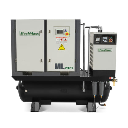 MechMaxx 20HP Combined Rotary Screw Air Compressor with Dryer & 105-Gal ASME Tank | 78 CFM, 116 PSI, 230V 3-Phase – Industrial Grade,Model ML2023