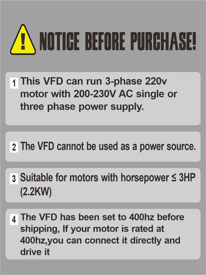 HUANYANG VFD Variable Frequency Drive,1 or 3 Phase Input, 3 Phase 0-400HZ Output, 2.2kW 3HP 220V 10A for Motor Speed Control,FC Series