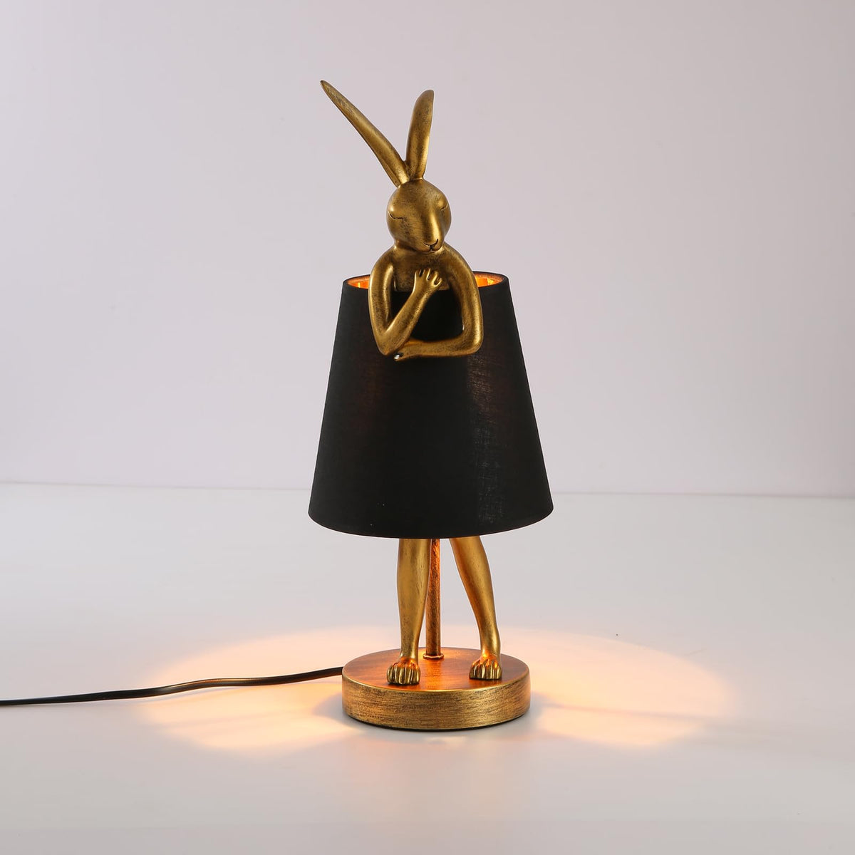NorDiem LED Bunny Table Lamp, Resin Animal Rabbit Desk Light with Linen Shade, 15.7 Inch Decorative Lamp for Bedroom, Office & Kids Room (15.7" Black Shade)