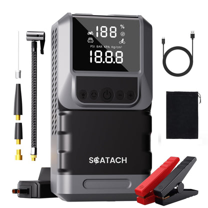 Jump Starter with Air Compressor, 6000A 150PSI Car Battery Jump Starter (10.0 Gas/8.0L Diesel) Battery Jumper Starter Portable 12V Jump Box with Jumper Cables, LED Light, LED Display
