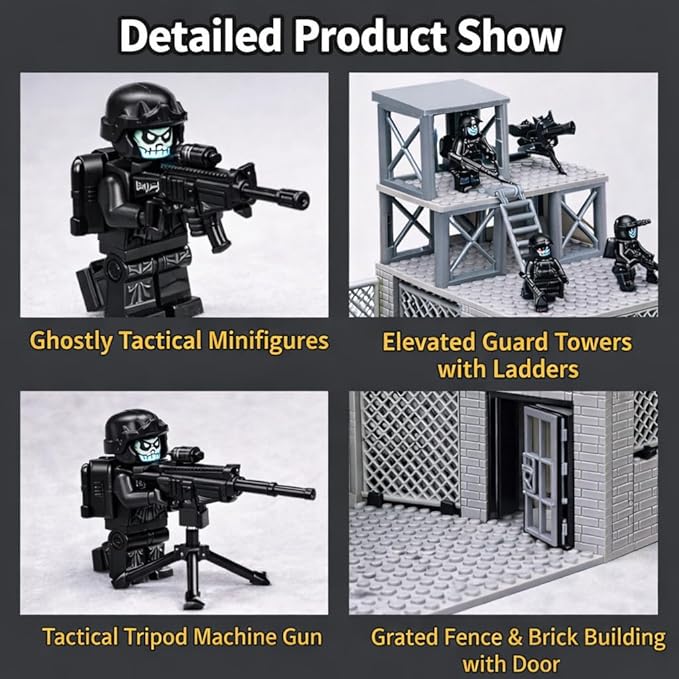 Military Scene Building Set - WW2 Military PrisonMilitary Watchtower Includes Closed Cage Halloween Jail T-Rex Scene 8 Ghost Police Figures