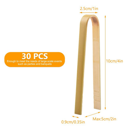 30 Pcs Wooden Tongs for Charcuterie - Mini Bamboo Disposable Tongs for Serving Food, Natural Wooden Cooking Toast