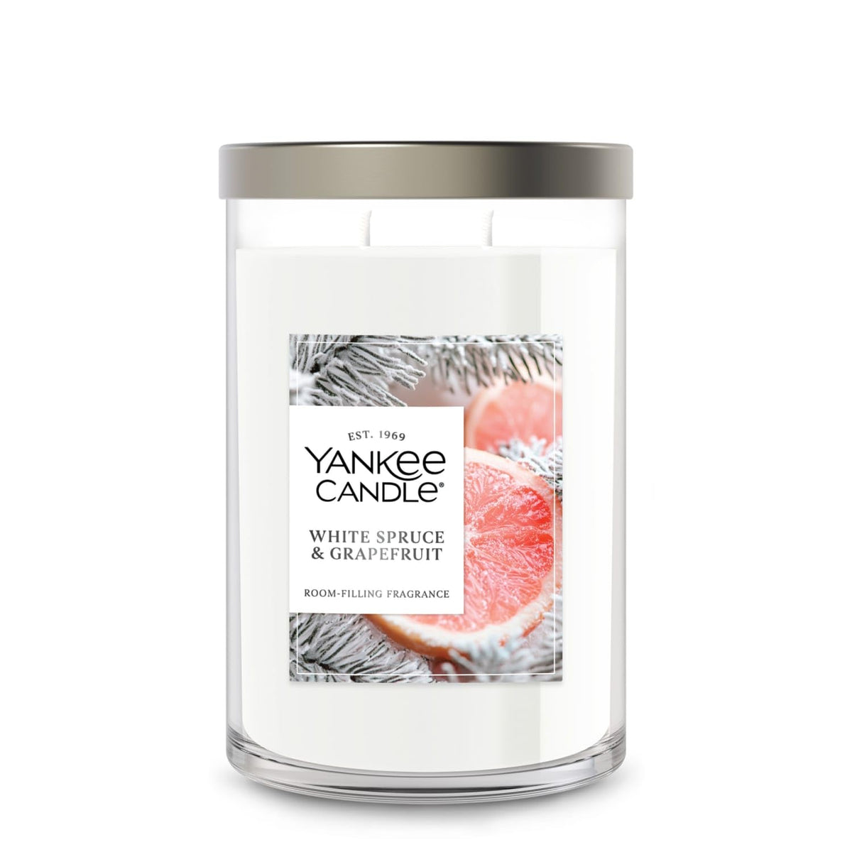 Yankee Candle Large Tumbler Scented Candle with up to 80 Hour Burn Time, Premium Plant Wax Blend for Consistent Burn, 20 oz Tumbler Candle with Room Filling Fragrance, White Spruce & Grapefruit