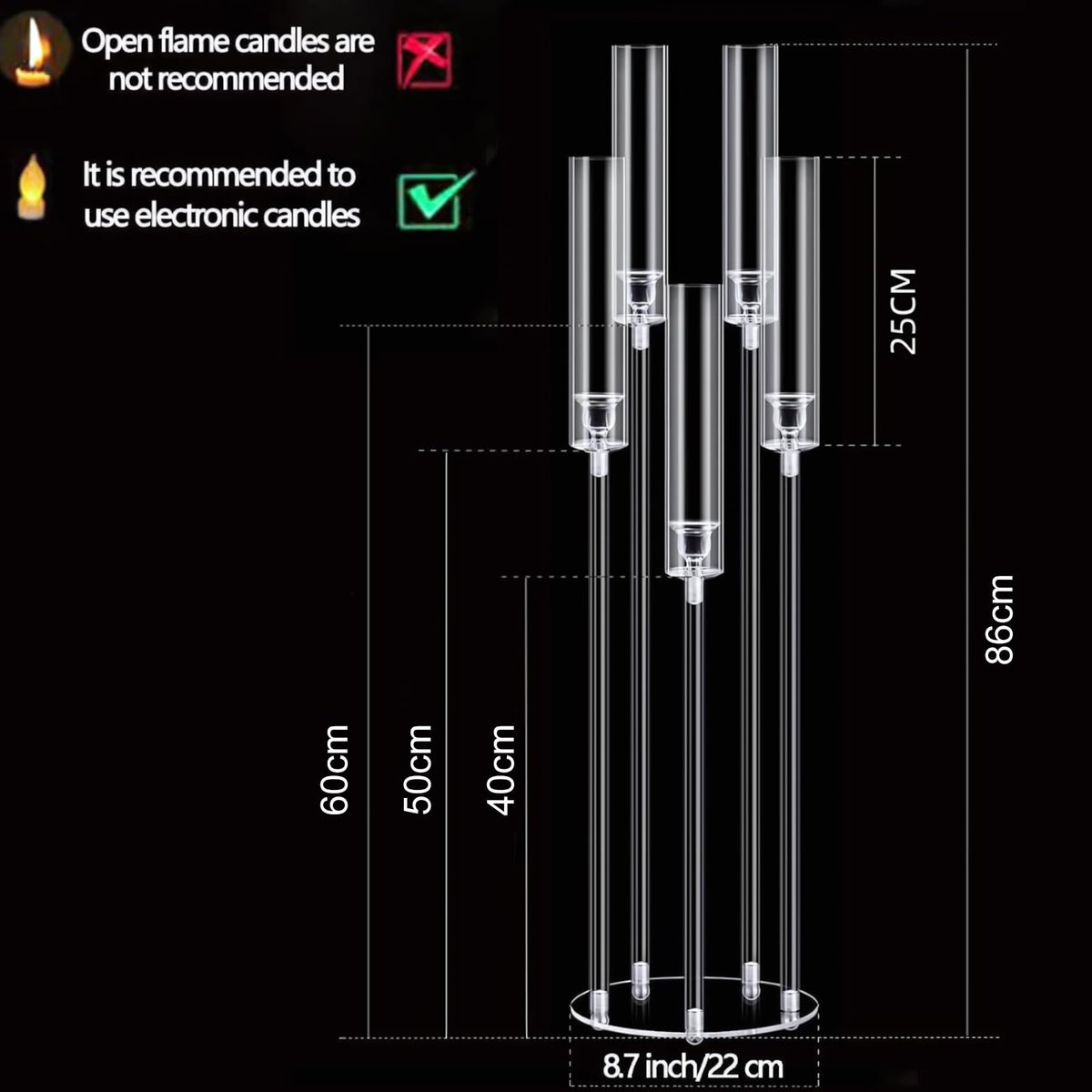 4PCS 5 Arm Acrylic Candelabra Centerpieces, Clear Candle Taper Candlestick Holder Tall Candelabra for Party Birthday Dinner Event Fireplace Decortion (US Fast Arrival)