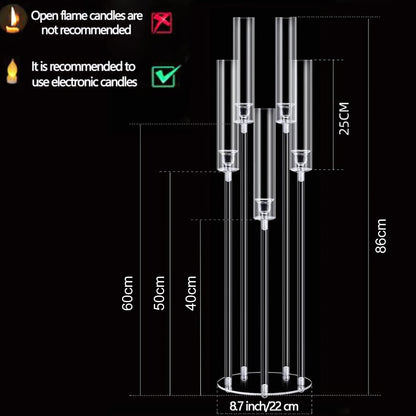 4PCS 5 Arm Acrylic Candelabra Centerpieces, Clear Candle Taper Candlestick Holder Tall Candelabra for Party Birthday Dinner Event Fireplace Decortion (US Fast Arrival)
