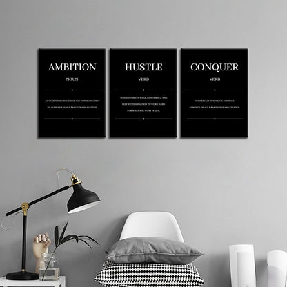 Ambition Hustle Conquer Motivational Canvas Wall Art Inspirational Entrepreneur Quotes Posters Prints Work for Modern Bedroom Office Gym Wall Decoration Ready to Hang [36''W x 16''H]