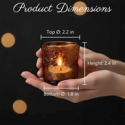 12 Pack Hummingbird Embossed Glass Candle Holders – Votive Tealight Holders with Patent Design, Decorative Embossed Glass Cups for Wedding Centerpieces, Parties, and Home Décor (Chestnut Brown)