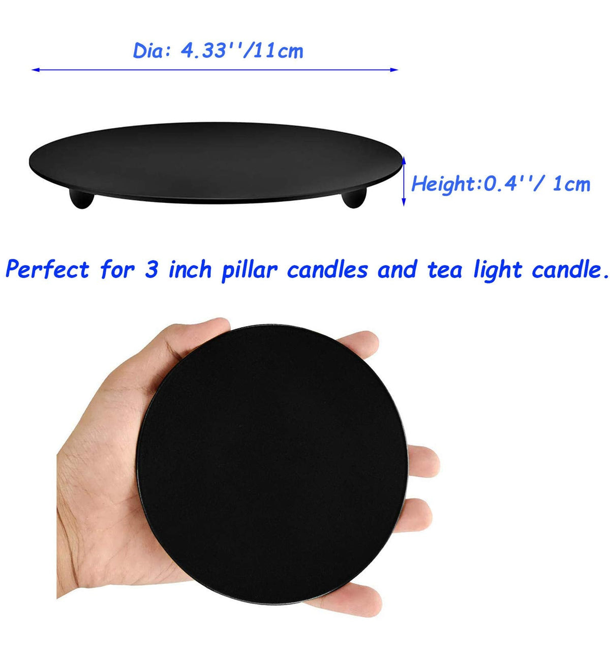 Yansanido 4 pcs 4.3'' Iron Plate Candle Holder for Taper Candles, Decorative Candlestick Holder for Spa, Wedding, Dinning, Party Candle&Led Candles (11cm Black 4pcs)