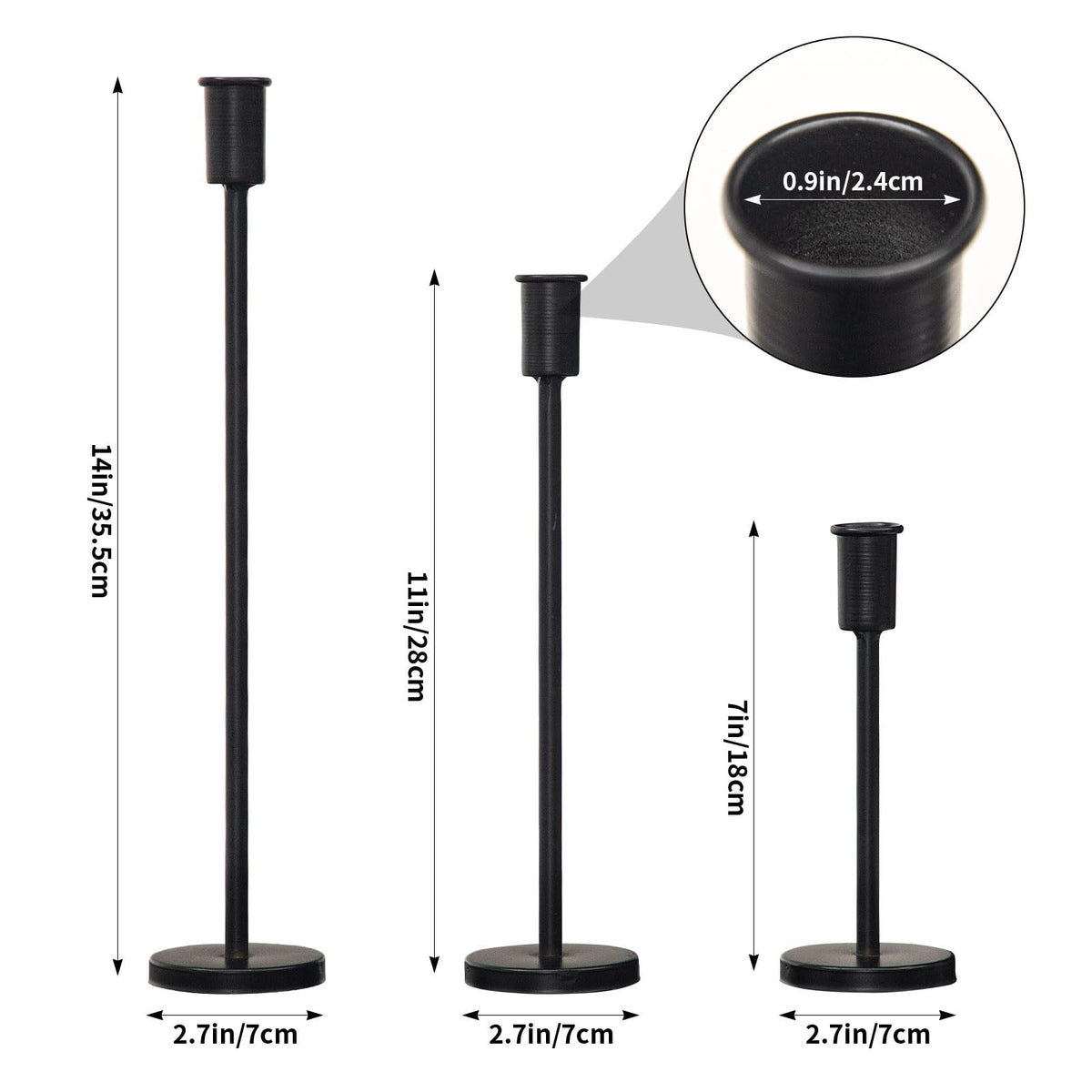 UPPER DECOR Matte Black Pillar Candle Holders - Set of 3 Heavy Decorative Iron Candlestick Stands for Table Centerpiece, Wedding, Dining, Party Candle Stick Holders