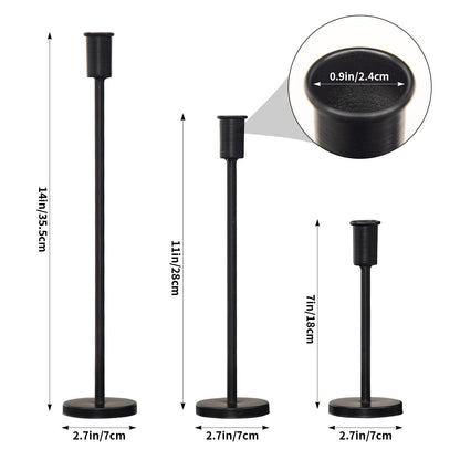UPPER DECOR Matte Black Pillar Candle Holders - Set of 3 Heavy Decorative Iron Candlestick Stands for Table Centerpiece, Wedding, Dining, Party Candle Stick Holders