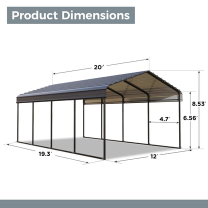 GREEN PARTY 12 x 20 ft Metal Carport Kits with Galvanized Steel Roof, Heavy Duty Metal Carport Canopy, Outdoor Car Tent Metal Garage Shelter for Car, SUV, Truck and Boats, Grey