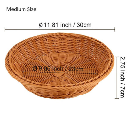 RT&BS 2pcs Round Wicker Bread Basket, Round Wicker Fruit Basket, Woven Egg Baskets, Reusable Handwoven Storage Baskets for Living Room, Kitchen, Store, Restaurant, Outdoor, Party (Brown, M)