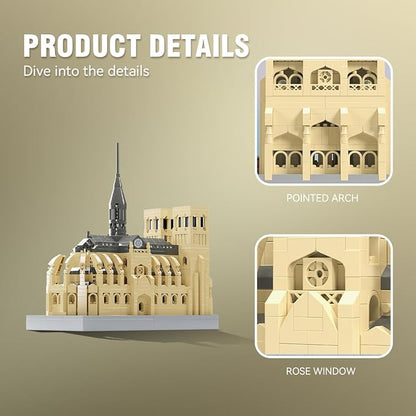 HOOLEDAY Micro Mini Notre Dame Cathedral Building Block Set Famous Architecture 1038 Pieces Gifts for Adults