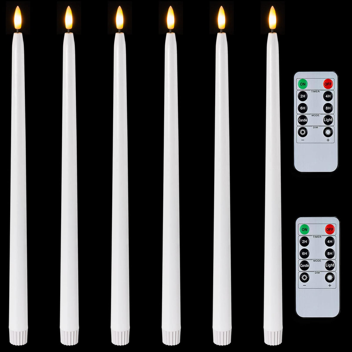 Homemory 15 inches Real Wax Flameless Taper Candles with Remote Timer, 6 Pcs White LED Taper Candles Battery Operated with 3D Flickering Flame, Window Candle Led Candlesticks for Dinners Home Decor