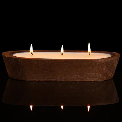 Scented Candles for Home, YeeQue Vanilla Candle with Large Wooden Bowl Design for Women,Girl Birthday Gift，3 Wicks, 12oz