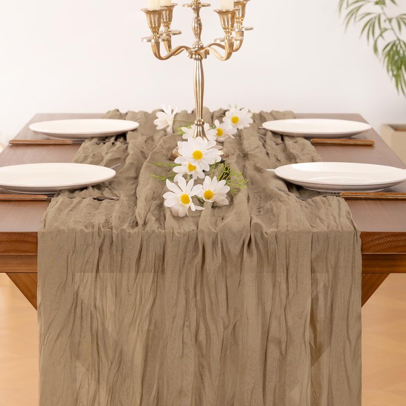 Socomi Nude Brown Cheesecloth Table Runner Summer Boho Rustic Gauze 120 inch 10FT Cheese Cloth Sheer Runner for Wedding Party Baby Shower Birthday Home Decor Holiday Decorations