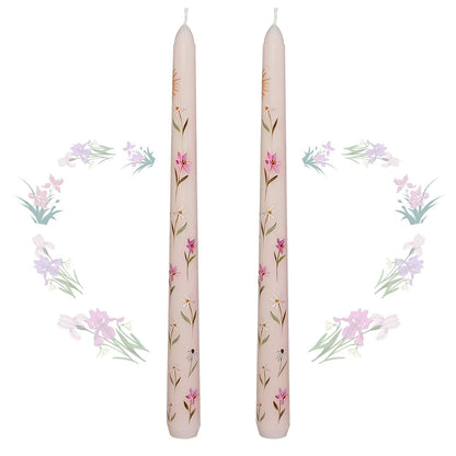 Taper Candles 10 Inch Print Candle Handmade Unscented Light Pink Iris Long Candles 2 Pack Twisted Candlesticks for Wedding Home Decoration Gifts